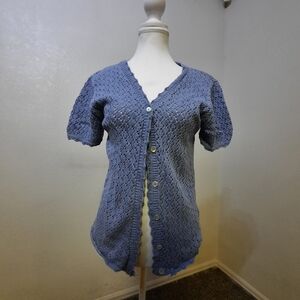 Corttage Core/Grandma Core Blue Button-Up Crochet Lace Cardigan